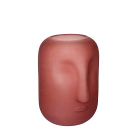 Contemporary Frosted Glass Face Sculpture Vase, Pink
