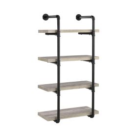 24 Inches 4 Tier Wood and Metal Wall Shelf, Gray and Black