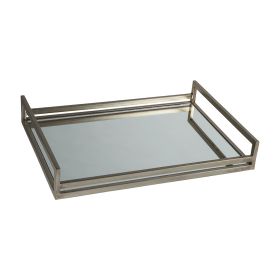 Rectangular Metal Frame Tray with Mirrored Top, Silver
