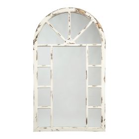 Wooden Window Pane Design Accent Mirror, Antique White