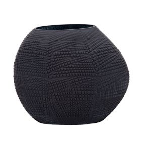 Glass Protruded Design Vase with Textured Details, Black
