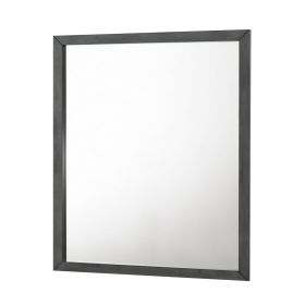 Wall Mirror with Rectangle Frame and Natural Wood Grain Details, Gray