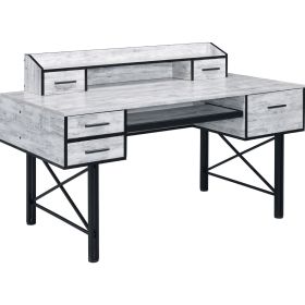 Computer Desk with 5 Drawers and Grains, Antique White and Black