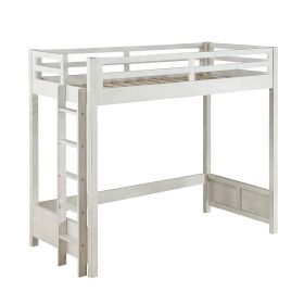 Twin Loft Bed with 1 Queen Bed and Fixed Ladder, White