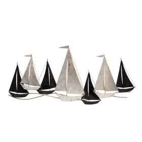 Wall Decor with Metal Sailboats, Black and Silver