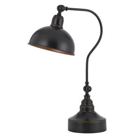 25 Inch Metal Curved Desk Lamp, Adjustable Shade, Bronze Black