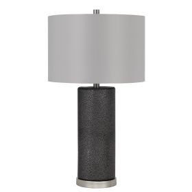 27 Inch Ceramic Table Lamp, Faux Leather Wrapped, Dimmer, Gray