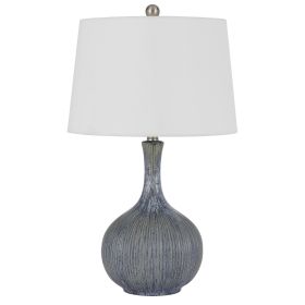 25 Inch Onion Table Lamp with Ribbed Texture and Dimmer, Distressed Stone