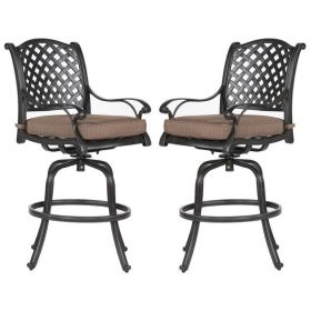 49 Inch Zoe Swivel Outdoor Bar Stool, Set of 2, Black and Brown