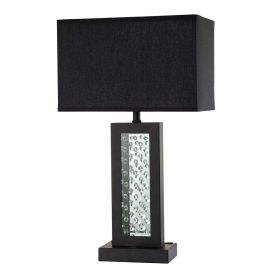Fred 27 Inch Metal Table Lamp, Glass Panel, Rectangular Shade, Black