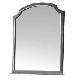 39 Inch Wood Mirror, Scooped Corners, Silver Trim, Charcoal Gray