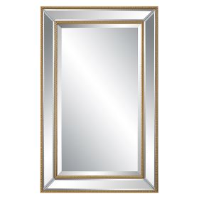 32 Inch Wood Wall Mirror, Beveled Mirror Frame, Gold
