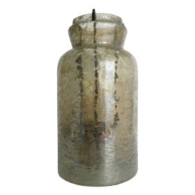 15 Inch Classic Candle Holder, Rustic Glass Jar, Farmhouse Design, Brown