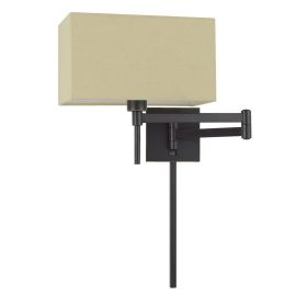 Nash 26 Inch Wall Lamp, Hardback Ivory Fabric Shade, Bronze Color Swing Arm