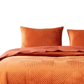 Rio 36 Inch King Pillow Sham, Quilted Diamond Design, Orange Dutch Velvet