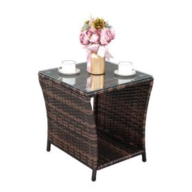 [Replace 6088352]Glass Surface Brown Gradient Iron Frame Rattan Side Table