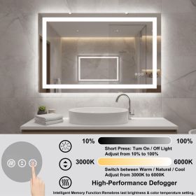 LED Bathroom Mirror 40 "x 36" with Front and Backlight, Large Dimmable Wall Mirrors with Anti-Fog, Memory, 3 Colors, LED Vanity Mirror