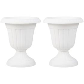 Set Of 2 Vintage Urn Planters, Weather-Proof PP Flower Pots With Optional Drainage Holes For Indoor Outdoor Use-White (Option: defaulttitle)